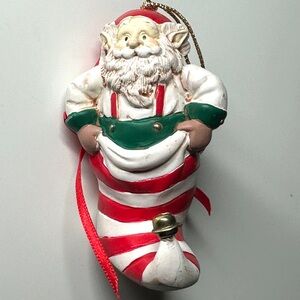 Vintage Santa Elf In Stocking Christmas Tree Ornament
